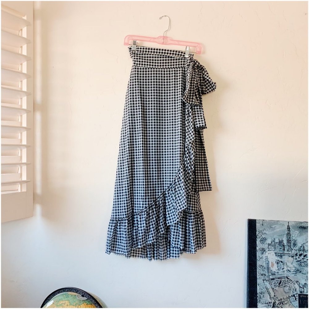 ganni mesh check wrap skirt, size 34
